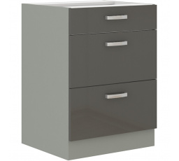 Kuchynská dolná skrinka GARID 46 D 3S BB, Sivý lesk/Sivá