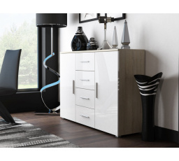 Komoda UNI, dub sonoma/lesklá biela