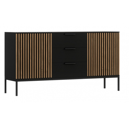 Komoda MEORATI 150, Čierna Mat/Dub Artisan