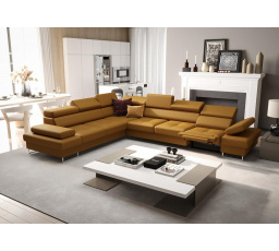 Rohová Kožená sedacia súprava s funkciou spania a relaxácie GALAXY MAX 350x280 cm - prírodná koža - voliteľná farba, ľavá
