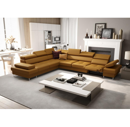 Rohová Kožená sedacia súprava s funkciou spania a relaxácie GALAXY MAX 350x280 cm - prírodná koža - voliteľná farba, ľavá