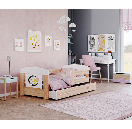 Dětská postel FILIP se šuplíkem bez matrace, 160x80 cm, Bílá/Dub Sonoma/Králíček Dětská postel FILIP se šuplíkem bez matrace, 160x80 cm, Bílá/Dub Sonoma/Králíček