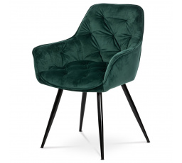 Jedálenská stolička, zelená zamatová látka, kovová štvornohá podnož, čierny matný lak