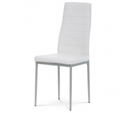 Jedálenská stolička, biela koženka, sivý kov