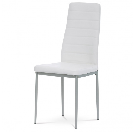 Jedálenská stolička, biela koženka, sivý kov