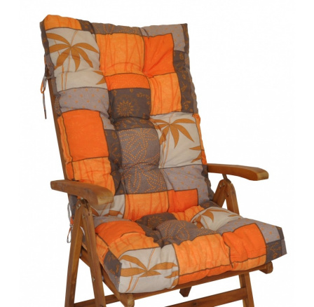 Vankúš pre vysoké záhradné kreslo z teakového dreva - látka Uniko orange leaf