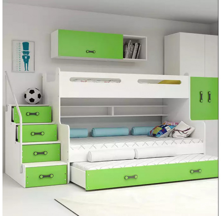 Detská poschodová posteľ MAX 3 Zelená, 3 miestna 120 X 200