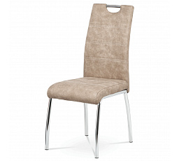 Jedálenská stolička, čalúnenie krémová látka COWBOY vo vintage koži, biele prešívanie, k