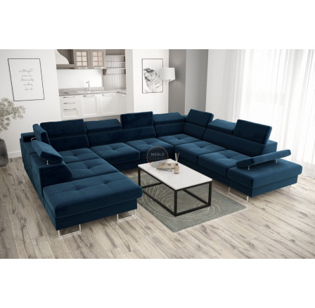 Rohová sedacia súprava GALAXY MAX I s funkciou spania 280x350x225 - modrá, pravá