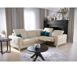 Rohová sedacia súprava MALIBU, relax prírodná koža 185x250 cm - pravá, Koža ecru