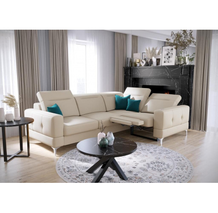 Rohová sedacia súprava MALIBU, relax prírodná koža 185x250 cm - pravá, Koža ecru Rohová sedacia súprava MALIBU, relax prírodná koža 185x250 cm - pravá, Koža ecru