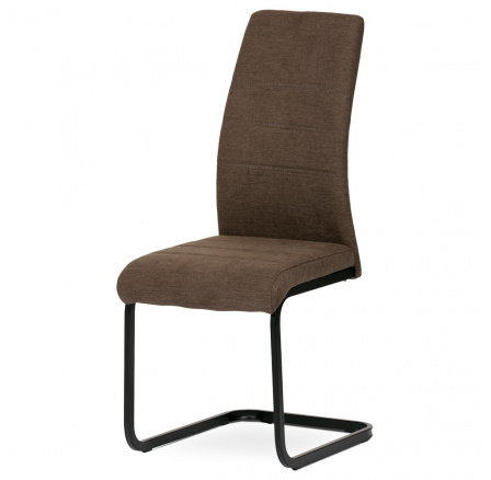 Jedálenská stolička, hnedá látka, kovová hojdacia základňa, čierny kov