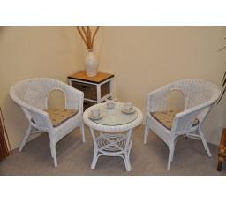 Ratanová pohovka Fabion biela levanduľa vankúšiky