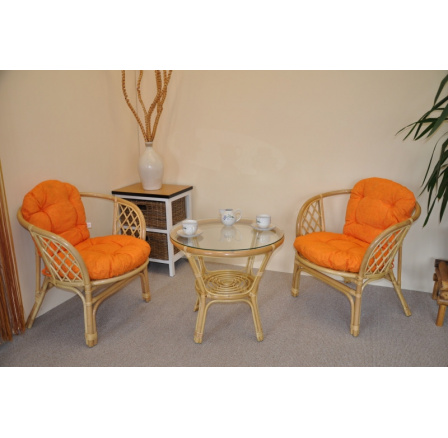 Ratanová sedacia súprava Bahama malá medová podušky oranžový melír