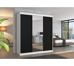 Posuvná skriňa so zrkadlom SANTIAGO 200 Biela+Čierna