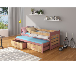 Manželská posteľ so zábranami a matracom TIARRO 200x90 Pink+Oak Gold