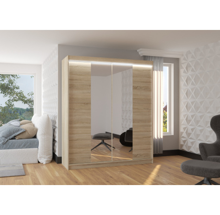 Posuvná skriňa so zrkadlom a LED osvetlením BALANCE 180 Sonoma+Sonoma