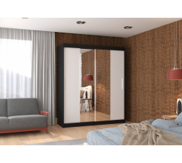 Posuvná skriňa so zrkadlom DALLAS 180 Čierna+Biela