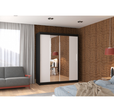 Posuvná skriňa so zrkadlom DALLAS 180 Čierna+Biela Posuvná skriňa so zrkadlom DALLAS 180 Čierna+Biela