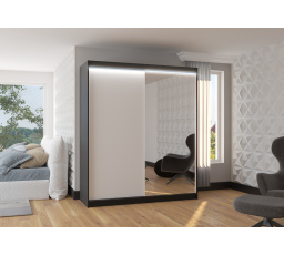 Posuvná skriňa so zrkadlom a LED osvetlením VIKI 180 Čierna+Biela