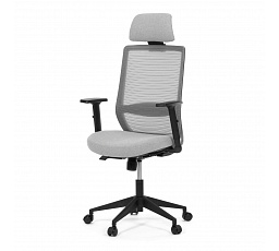 Stolička kancelárska, sivá MESH sieťovina, sivá látka, plastový kríž, synchronný mechanizmus, kolieska pre tvrdé povrchy