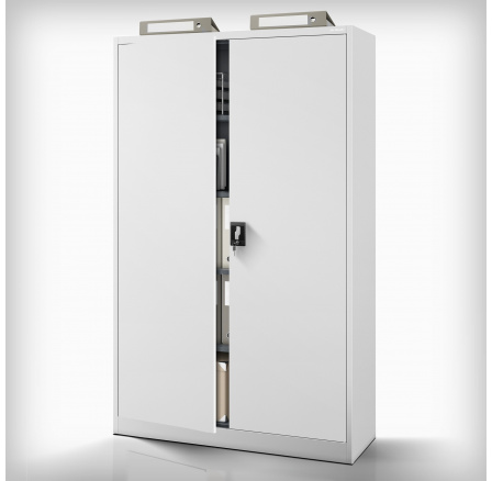 Sivá kovová kancelárska skriňa na dokumenty JAN II, 1150 x 1850 x 400 mm