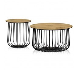 Sada 2 stolov, pr.60x34, priemer.37x37 cm, MDF doska, 3D dekor divoký dub, kovový drôtený podstavec, čierna podložka