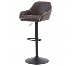 Barová stolička, hnedé látkové čalúnenie vo vintage koži, chrómový podstavec