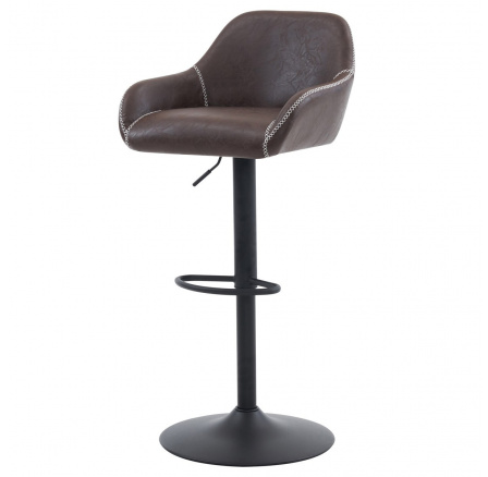 Barová stolička, hnedé látkové čalúnenie vo vintage koži, chrómový podstavec