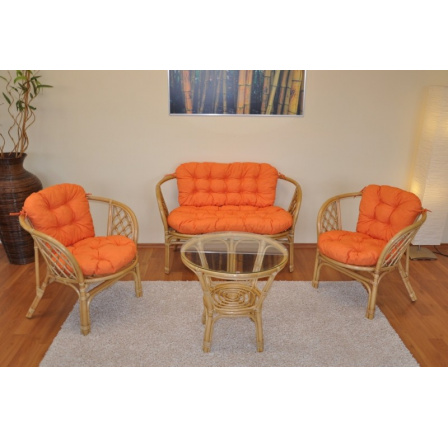 Ratanová sedacia súprava Bahama medová veľká podušky oranžový melír