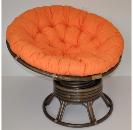 Ratanový papasan hojdací hnedý poduška oranžový melír