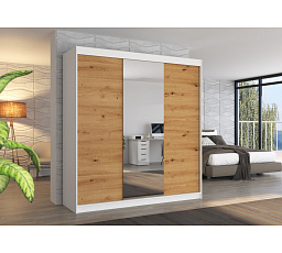 Posuvná skriňa so zrkadlom SANTIAGO 200 Biela+Artisan