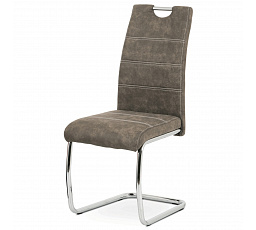Jedálenská stolička, čalúnenie hnedá látka COWBOY vo vintage koži, kov chrómovaný