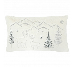 Polštář s výplní - umělá kožešina, zimní, bílo-zelený, 100% polyester, 50 x 30 cm
