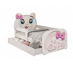 Dětská postel PETS se šuplíkem, bez matrace, 80x160 cm, Bílá/Kocourek
