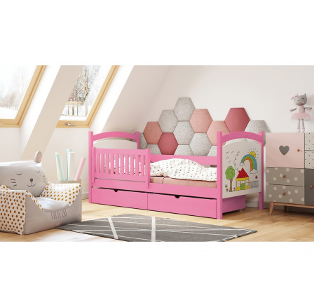 posteľ dzieciece drewniane z tablica suchoscieralna Amely 80x190 Certyfikat - Pink - Koniec série