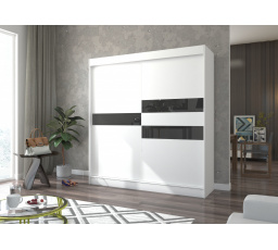 Posuvná skriňa s lacobelom BATIA 200 Biela+Čierny Lacobel