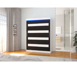 Posuvná skriňa s lacobelem a LED osvetlením MARTINEZ 150 Biela+Čierna