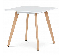 Jedálenský stôl 80x80x74 cm, MDF, biely matný lak, masív buk