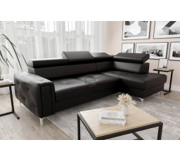 Rohová sedacia súprava s funkciou spania ORION 165x255 prírodná koža - čierna koža, pravá