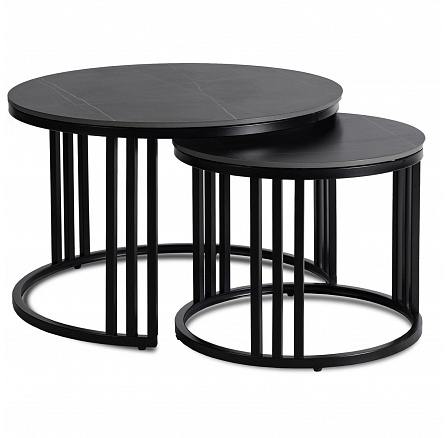 Sada keramických stolíkov JERRY Čierny mramor/Čierna