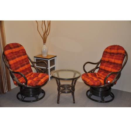 Ratanový set Swivel + stôl hnedá kocka oranžová