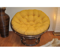 Ratanový papasan 110 cm hnedý vankúš žlté odlesky