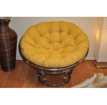 Ratanový papasan 110 cm hnedý vankúš žlté odlesky