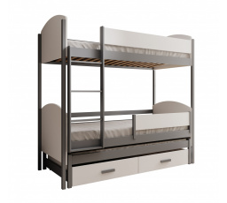 Detská posteľ pre 3 osoby Leia 180x80 Biela+Sivá