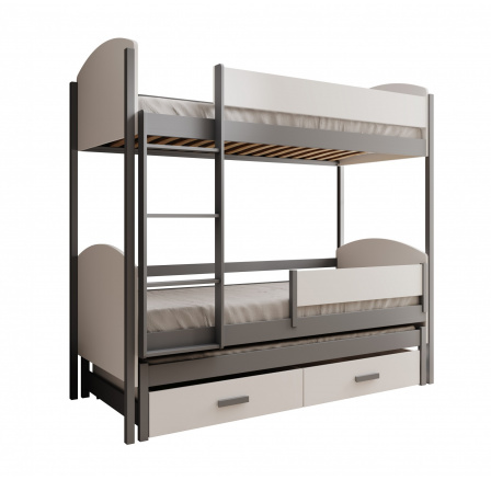 Detská posteľ pre 3 osoby Leia 180x80 Biela+Sivá