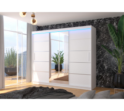 Posuvná skriňa so zrkadlom a LED osvetlením SALTO 250 Biela+Biela