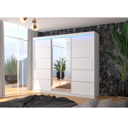 Posuvná skriňa so zrkadlom a LED osvetlením SALTO 250 Biela+Biela