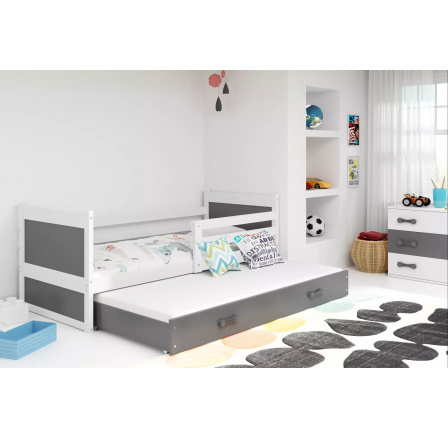 Detská posteľ RICO s prístelkou 90x190 cm, s matracami, Biela/Grafit