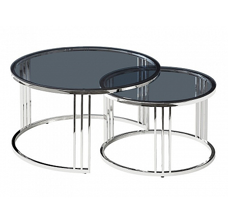 Konferenčný stôl VIENNA - set 2 stolov, dymové sklo/strieborná